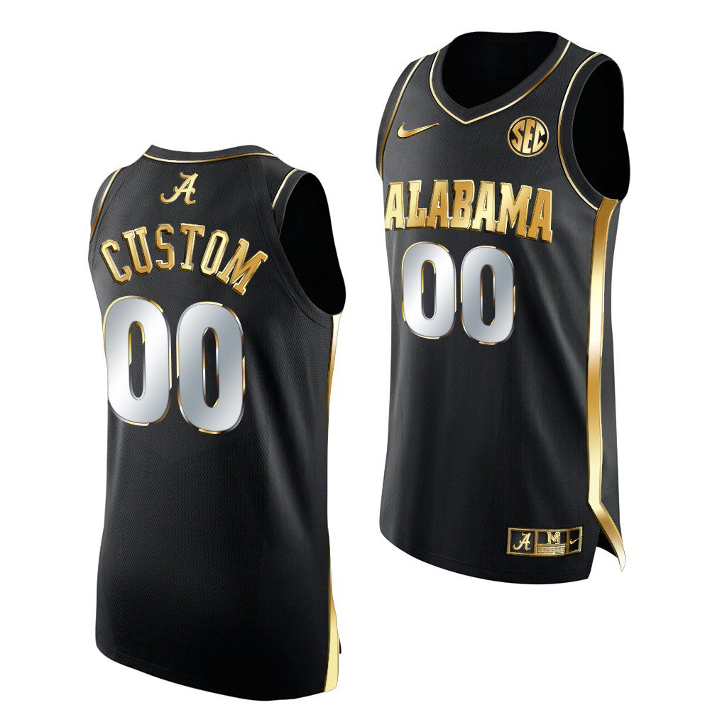Men's Alabama Crimson Tide Custom #00 Black Golden 2021 March Madness Sweet 16 NCAA College Football Jersey